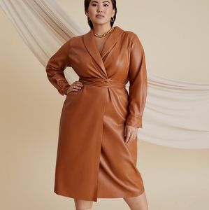 Shawl Collar Faux Leather Dress